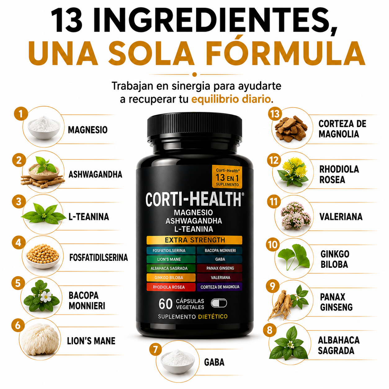 Corti-Health™ 13 en 1 MÁS CALMA. MENOS CORTISOL.