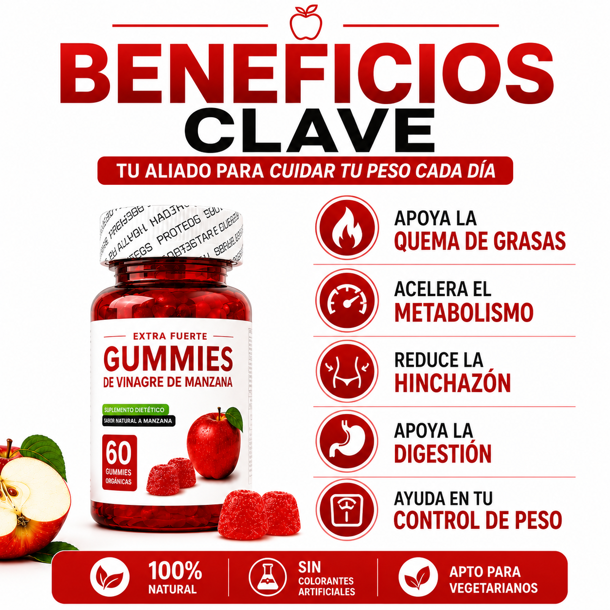 Gummies de Vinagre de Manzana para Control de Peso – 30 Días
