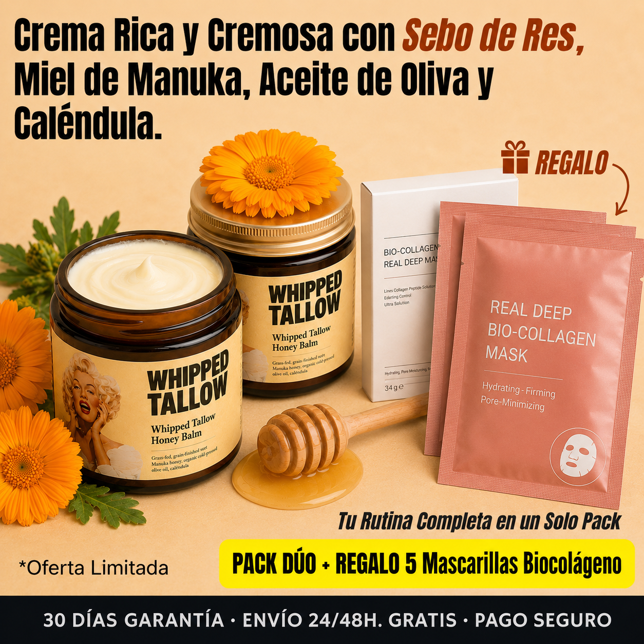 Bálsamo de Sebo de Res con Miel de Manuka y Caléndula – 120 g