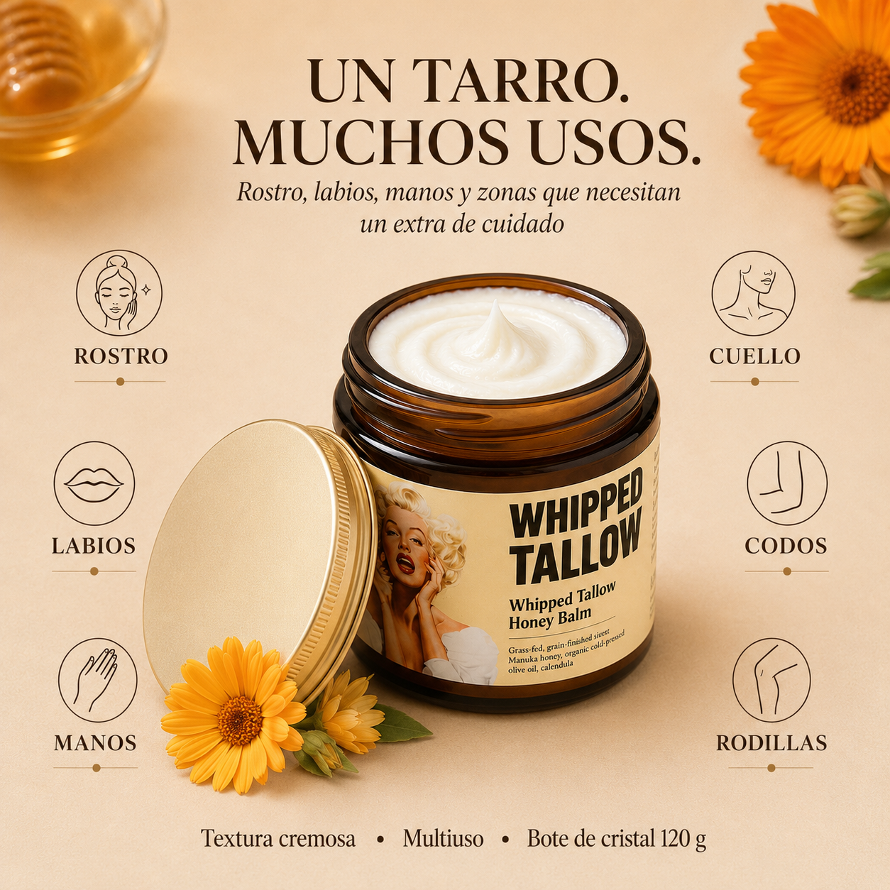 Bálsamo de Sebo de Res con Miel de Manuka y Caléndula – 120 g