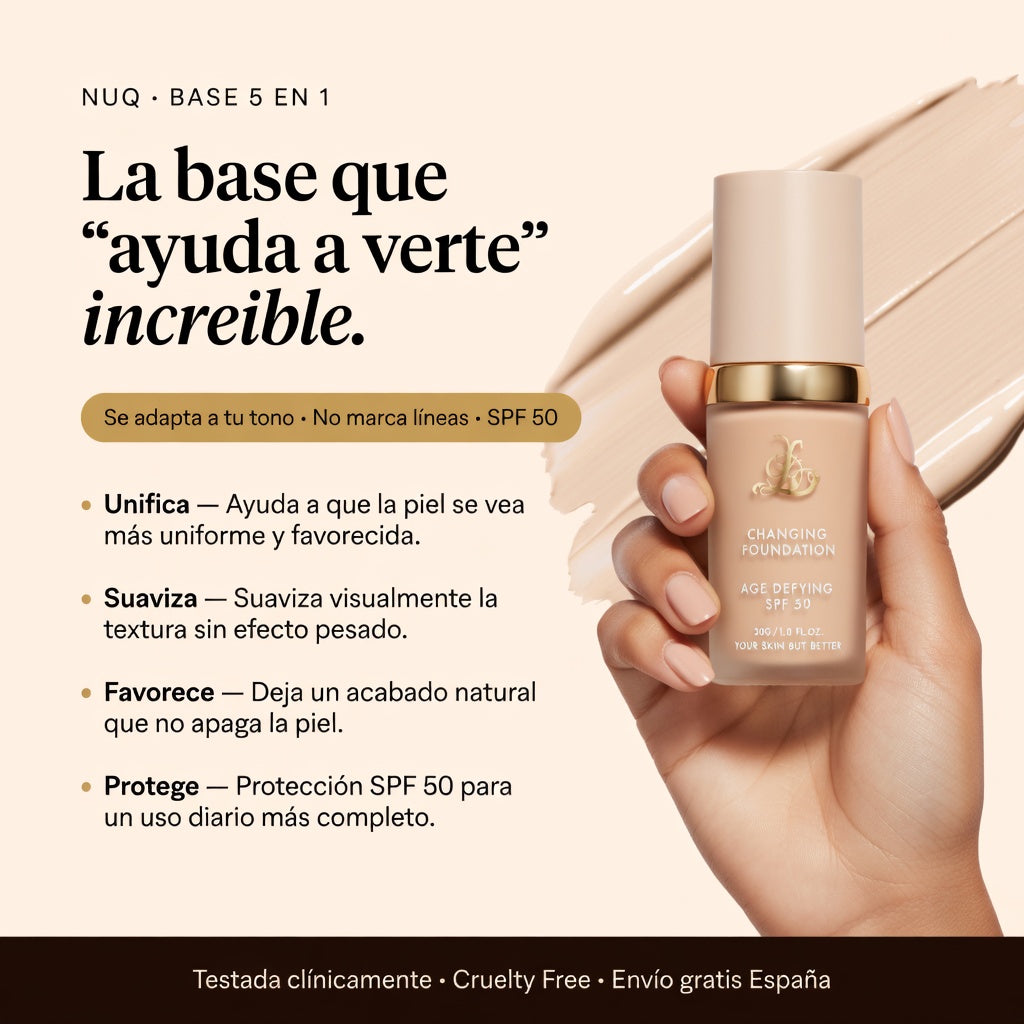 Base Inteligente 5 en 1 con SPF 50 que se Adapta a tu Tono y Perfecciona tu Piel al Instante