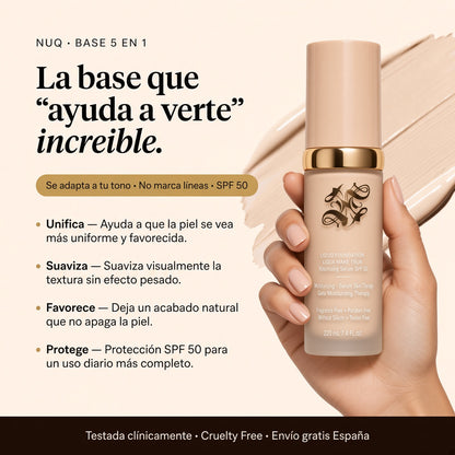 Base Inteligente 5 en 1 con SPF 50 que se Adapta a tu Tono y Perfecciona tu Piel al Instante