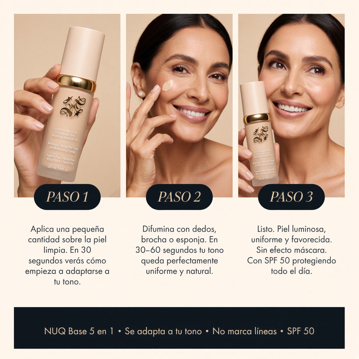 Base Inteligente 5 en 1 con SPF 50 que se Adapta a tu Tono y Perfecciona tu Piel al Instante